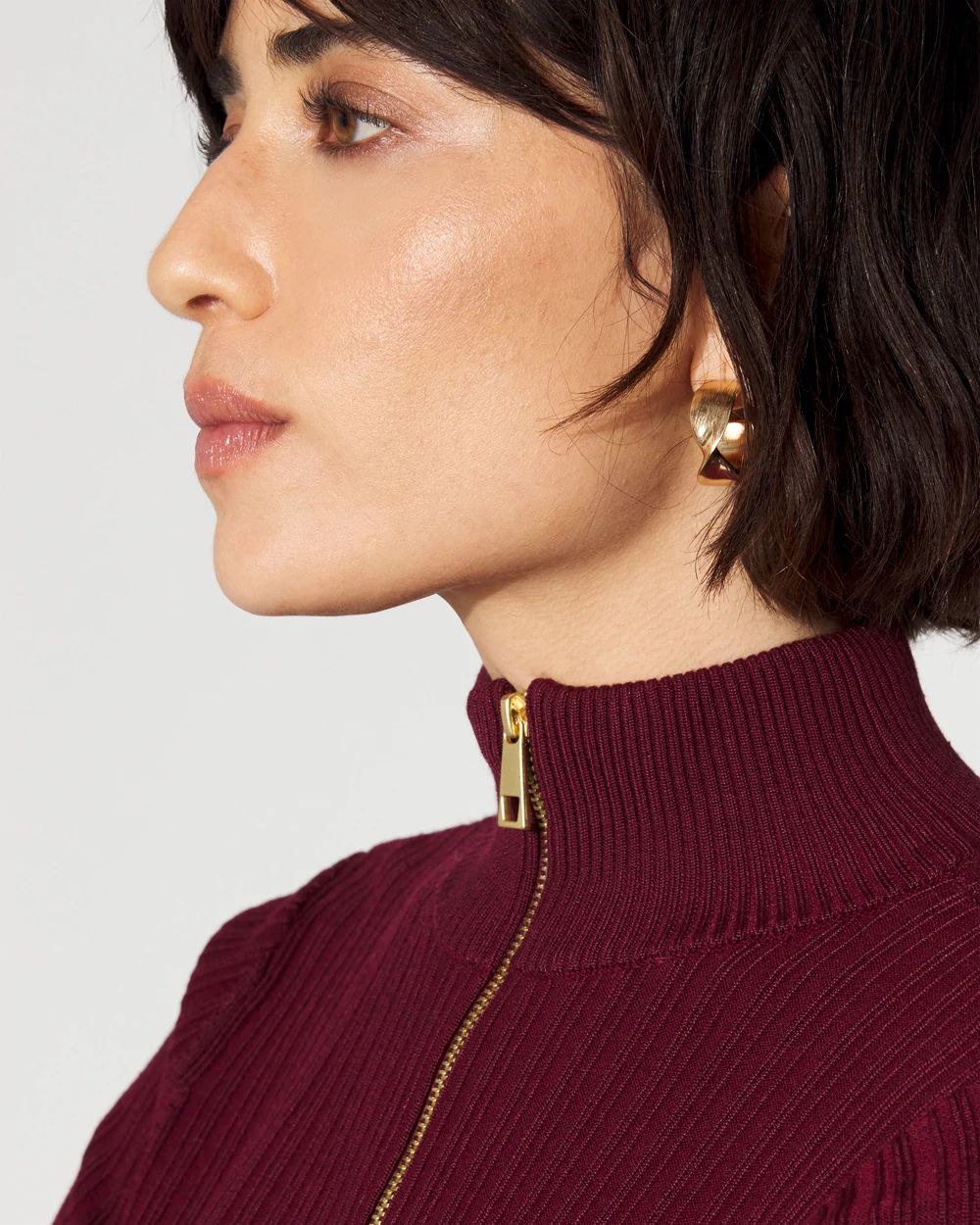 Rib Knit Half-Zip Mock Neck Sweater | White House Black Market